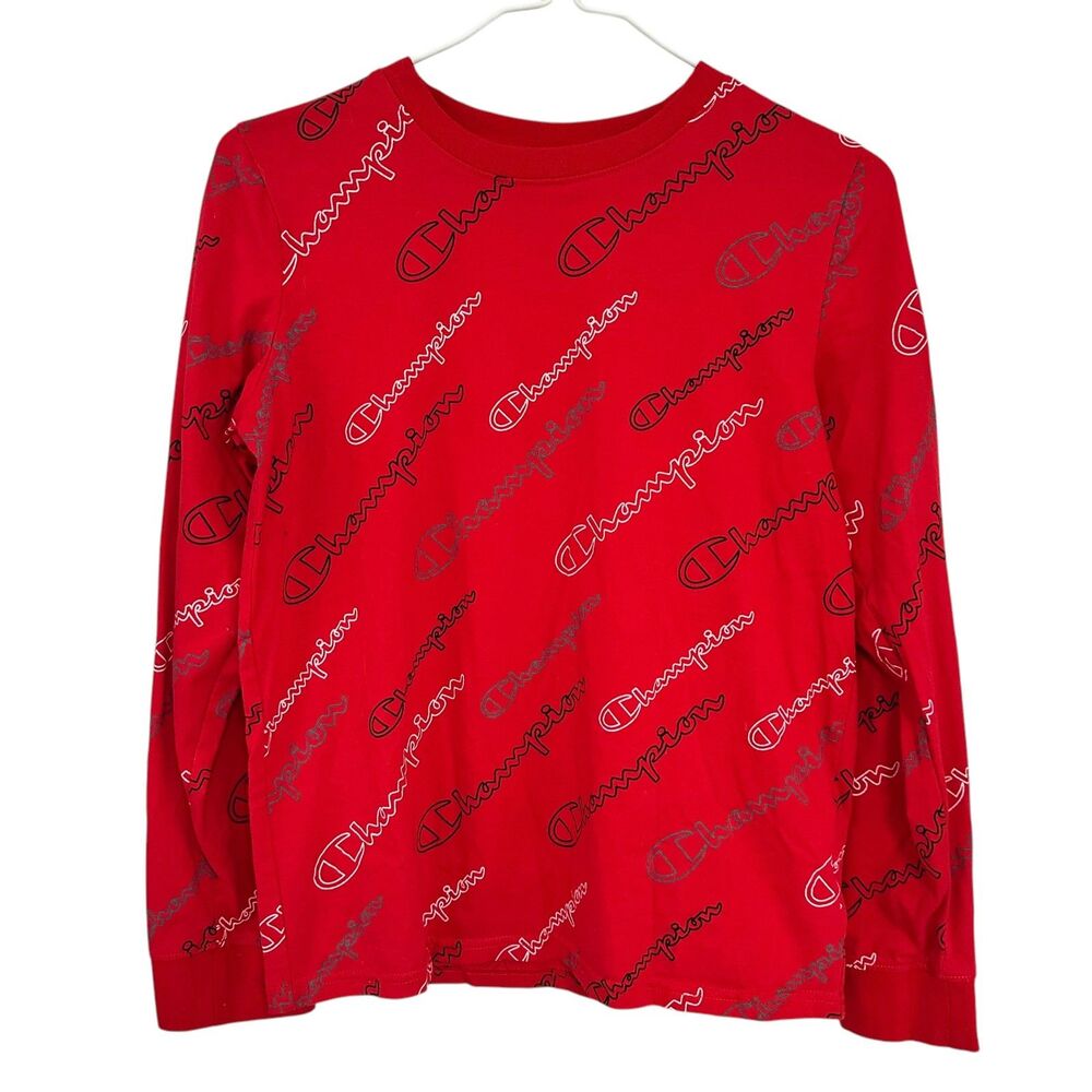 Boys Champion Athleticwear Red Logo Long Sleeved Tee Size Youth XL